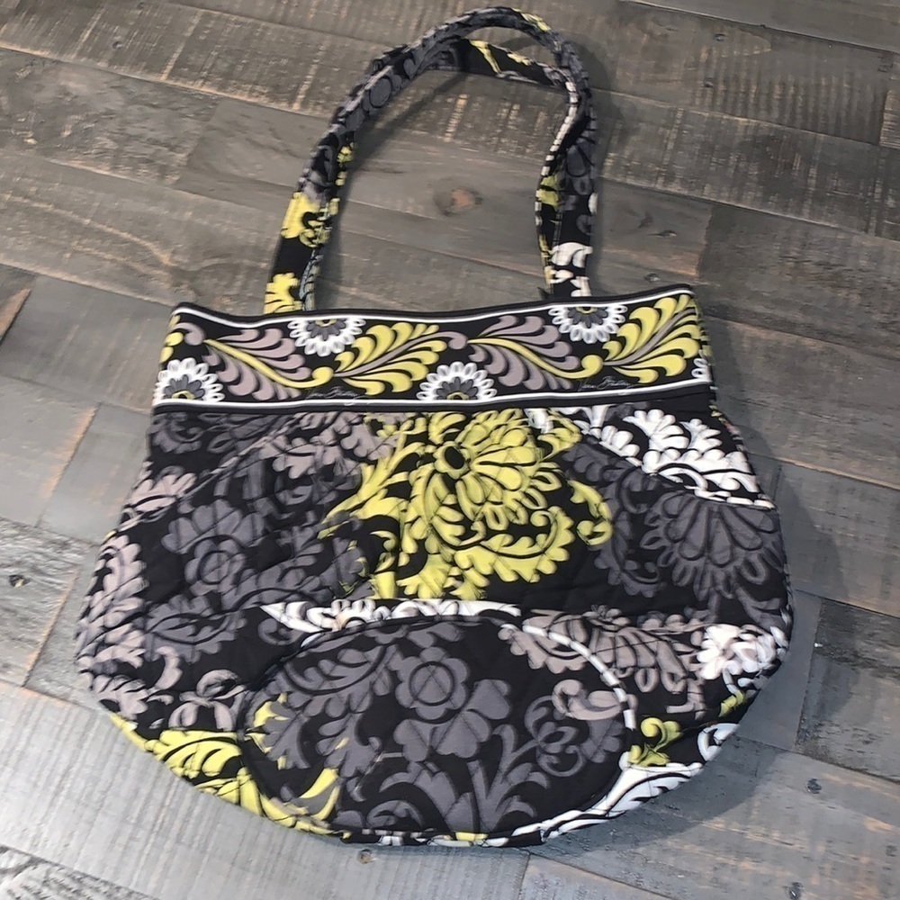 Vera Bradley Baroque Quilted Cotton Floral Tote Shoulder Bag Black Yellow